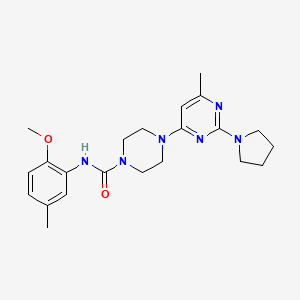molecular formula C22H30N6O2 B5919648 N-(2-methoxy-5-methylphenyl)-4-[6-methyl-2-(1-pyrrolidinyl)-4-pyrimidinyl]-1-piperazinecarboxamide 