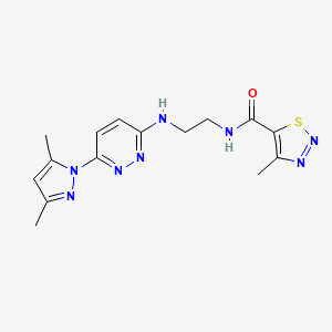 molecular formula C15H18N8OS B5919718 N-(2-{[6-(3,5-dimethyl-1H-pyrazol-1-yl)-3-pyridazinyl]amino}ethyl)-4-methyl-1,2,3-thiadiazole-5-carboxamide 