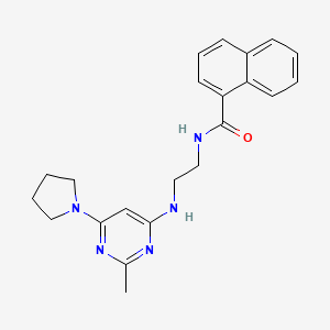 molecular formula C22H25N5O B5919852 N-(2-{[2-methyl-6-(1-pyrrolidinyl)-4-pyrimidinyl]amino}ethyl)-1-naphthamide 
