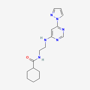 molecular formula C16H22N6O B5919871 N-(2-{[6-(1H-pyrazol-1-yl)-4-pyrimidinyl]amino}ethyl)cyclohexanecarboxamide 