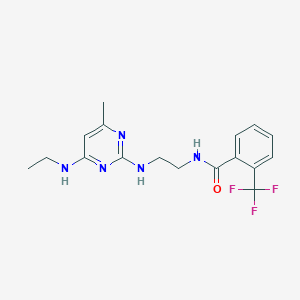 molecular formula C17H20F3N5O B5919921 N-(2-{[4-(ethylamino)-6-methyl-2-pyrimidinyl]amino}ethyl)-2-(trifluoromethyl)benzamide 