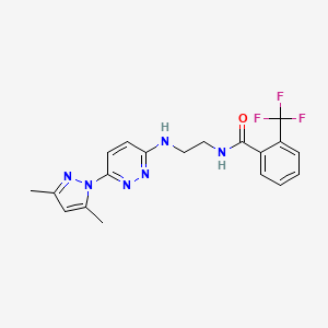 molecular formula C19H19F3N6O B5919964 N-(2-{[6-(3,5-dimethyl-1H-pyrazol-1-yl)-3-pyridazinyl]amino}ethyl)-2-(trifluoromethyl)benzamide 