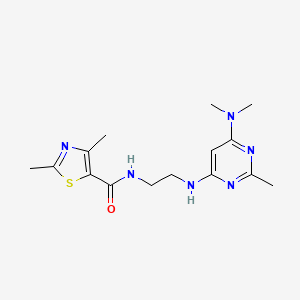 molecular formula C15H22N6OS B5920179 N-(2-{[6-(dimethylamino)-2-methyl-4-pyrimidinyl]amino}ethyl)-2,4-dimethyl-1,3-thiazole-5-carboxamide 