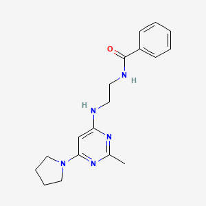 molecular formula C18H23N5O B5920250 N-(2-{[2-methyl-6-(1-pyrrolidinyl)-4-pyrimidinyl]amino}ethyl)benzamide 