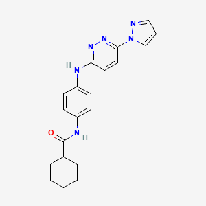 molecular formula C20H22N6O B5920455 N-(4-{[6-(1H-pyrazol-1-yl)-3-pyridazinyl]amino}phenyl)cyclohexanecarboxamide 