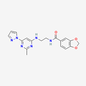 molecular formula C18H18N6O3 B5920640 N-(2-{[2-methyl-6-(1H-pyrazol-1-yl)-4-pyrimidinyl]amino}ethyl)-1,3-benzodioxole-5-carboxamide 
