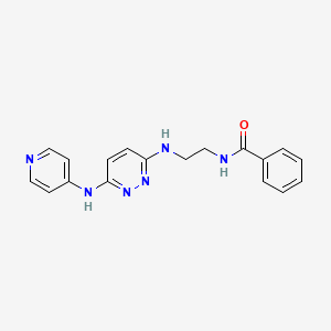 molecular formula C18H18N6O B5920701 N-(2-{[6-(4-pyridinylamino)-3-pyridazinyl]amino}ethyl)benzamide 