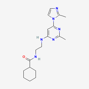 molecular formula C18H26N6O B5920778 N-(2-{[2-methyl-6-(2-methyl-1H-imidazol-1-yl)-4-pyrimidinyl]amino}ethyl)cyclohexanecarboxamide 