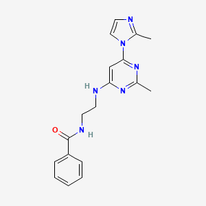 molecular formula C18H20N6O B5921324 N-(2-{[2-methyl-6-(2-methyl-1H-imidazol-1-yl)-4-pyrimidinyl]amino}ethyl)benzamide 