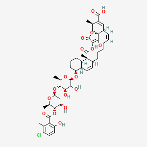 molecular formula C49H61ClO17 B592144 (3R,6R,7Z,13R,16S,17S,21R,22R)-17-[(2R,4R,5S,6R)-5-[(2S,4R,5S,6R)-5-(3-chloro-6-hydroxy-2-methylbenzoyl)oxy-4-hydroxy-6-methyloxan-2-yl]oxy-3,4-dihydroxy-6-methyloxan-2-yl]oxy-28-hydroxy-3,22-dimethyl-23,26-dioxo-24,27-dioxapentacyclo[23.2.1.01,6.013,22.016,21]octacosa-4,7,14,25(28)-tetraene-4-carboxylic acid CAS No. 134615-16-0