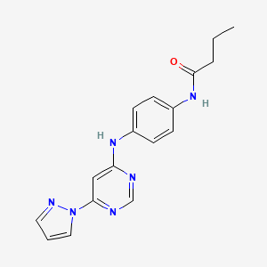 molecular formula C17H18N6O B5921617 N-(4-{[6-(1H-pyrazol-1-yl)-4-pyrimidinyl]amino}phenyl)butanamide 