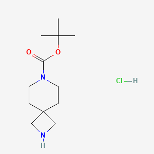 molecular formula C12H23ClN2O2 B592191 tert-Butyl 2,7-diazaspiro[3.5]nonane-7-carboxylate hydrochloride CAS No. 1023301-84-9