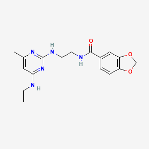 molecular formula C17H21N5O3 B5922057 N-(2-{[4-(ethylamino)-6-methyl-2-pyrimidinyl]amino}ethyl)-1,3-benzodioxole-5-carboxamide 
