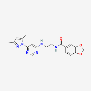 molecular formula C19H20N6O3 B5922104 N-(2-{[6-(3,5-dimethyl-1H-pyrazol-1-yl)-4-pyrimidinyl]amino}ethyl)-1,3-benzodioxole-5-carboxamide 
