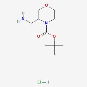molecular formula C10H21ClN2O3 B592223 tert-Butyl 3-(aminomethyl)morpholine-4-carboxylate hydrochloride CAS No. 1802489-65-1