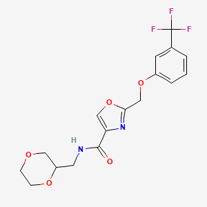 molecular formula C17H17F3N2O5 B5922688 N-(1,4-dioxan-2-ylmethyl)-2-{[3-(trifluoromethyl)phenoxy]methyl}-1,3-oxazole-4-carboxamide 