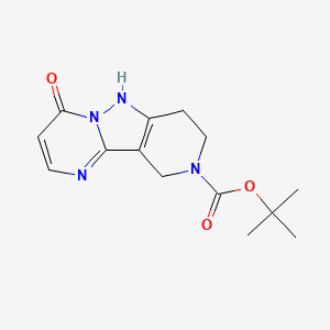molecular formula C14H18N4O3 B592315 tert-butyl 6-oxo-3,7,8,12-tetrazatricyclo[7.4.0.02,7]trideca-1(9),2,4-triene-12-carboxylate CAS No. 1624262-46-9
