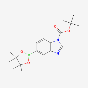 molecular formula C18H25BN2O4 B592318 叔丁基 5-(4,4,5,5-四甲基-1,3,2-二氧杂硼烷-2-基)-1H-苯并[d]咪唑-1-羧酸酯 CAS No. 1021918-86-4