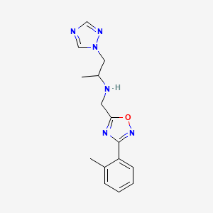 molecular formula C15H18N6O B5923883 N-{[3-(2-methylphenyl)-1,2,4-oxadiazol-5-yl]methyl}-1-(1H-1,2,4-triazol-1-yl)propan-2-amine 