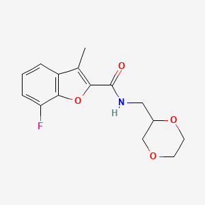 molecular formula C15H16FNO4 B5924175 N-(1,4-dioxan-2-ylmethyl)-7-fluoro-3-methyl-1-benzofuran-2-carboxamide 
