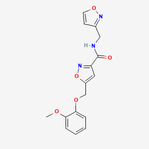 molecular formula C16H15N3O5 B5924357 N-(isoxazol-3-ylmethyl)-5-[(2-methoxyphenoxy)methyl]isoxazole-3-carboxamide 