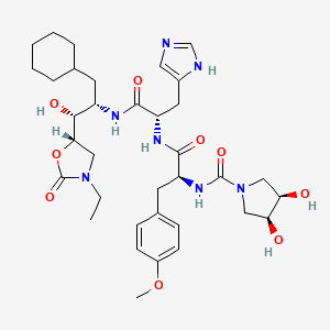 molecular formula C35H51N7O9 B592453 (3R,4S)-N-[(2S)-1-[[(2S)-1-[[(1R,2S)-3-cyclohexyl-1-[(5S)-3-ethyl-2-oxo-1,3-oxazolidin-5-yl]-1-hydroxypropan-2-yl]amino]-3-(1H-imidazol-5-yl)-1-oxopropan-2-yl]amino]-3-(4-methoxyphenyl)-1-oxopropan-2-yl]-3,4-dihydroxypyrrolidine-1-carboxamide CAS No. 127944-49-4