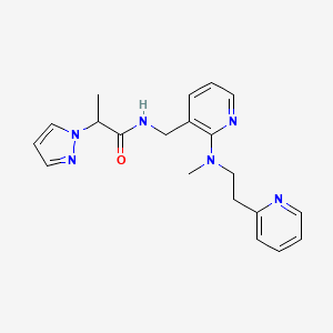 molecular formula C20H24N6O B5926201 N-({2-[methyl(2-pyridin-2-ylethyl)amino]pyridin-3-yl}methyl)-2-(1H-pyrazol-1-yl)propanamide 