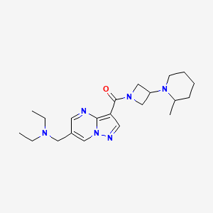 molecular formula C21H32N6O B5927283 N-ethyl-N-[(3-{[3-(2-methylpiperidin-1-yl)azetidin-1-yl]carbonyl}pyrazolo[1,5-a]pyrimidin-6-yl)methyl]ethanamine 