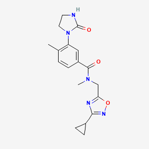 molecular formula C18H21N5O3 B5927435 N-[(3-cyclopropyl-1,2,4-oxadiazol-5-yl)methyl]-N,4-dimethyl-3-(2-oxoimidazolidin-1-yl)benzamide 