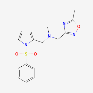 molecular formula C16H18N4O3S B5928381 N-methyl-1-(5-methyl-1,2,4-oxadiazol-3-yl)-N-{[1-(phenylsulfonyl)-1H-pyrrol-2-yl]methyl}methanamine 