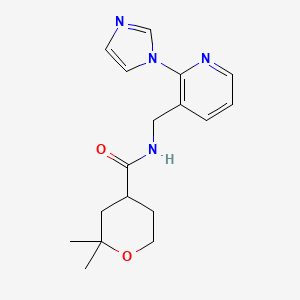molecular formula C17H22N4O2 B5928494 N-{[2-(1H-imidazol-1-yl)pyridin-3-yl]methyl}-2,2-dimethyltetrahydro-2H-pyran-4-carboxamide 