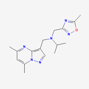 molecular formula C16H22N6O B5928634 N-[(5,7-dimethylpyrazolo[1,5-a]pyrimidin-3-yl)methyl]-N-[(5-methyl-1,2,4-oxadiazol-3-yl)methyl]propan-2-amine 