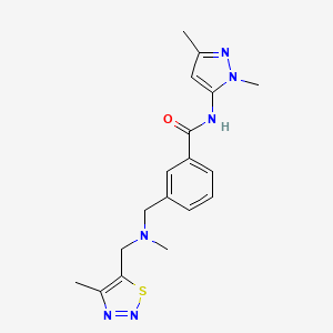molecular formula C18H22N6OS B5928938 N-(1,3-dimethyl-1H-pyrazol-5-yl)-3-({methyl[(4-methyl-1,2,3-thiadiazol-5-yl)methyl]amino}methyl)benzamide 