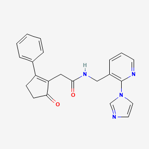 molecular formula C22H20N4O2 B5930605 N-{[2-(1H-imidazol-1-yl)pyridin-3-yl]methyl}-2-(5-oxo-2-phenylcyclopent-1-en-1-yl)acetamide 