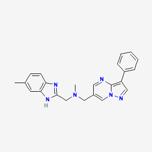 molecular formula C23H22N6 B5931338 N-methyl-1-(5-methyl-1H-benzimidazol-2-yl)-N-[(3-phenylpyrazolo[1,5-a]pyrimidin-6-yl)methyl]methanamine 
