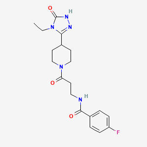 molecular formula C19H24FN5O3 B5932402 N-{3-[4-(4-ethyl-5-oxo-4,5-dihydro-1H-1,2,4-triazol-3-yl)piperidin-1-yl]-3-oxopropyl}-4-fluorobenzamide 
