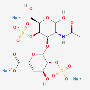 molecular formula C14H18NNa3O17S2 B593297 trisodium;(3R,4S)-2-[(3R,4R,5R,6R)-3-acetamido-2-hydroxy-6-(hydroxymethyl)-5-sulfonatooxyoxan-4-yl]oxy-4-hydroxy-3-sulfonatooxy-3,4-dihydro-2H-pyran-6-carboxylate CAS No. 136132-71-3