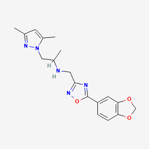 molecular formula C18H21N5O3 B5933464 N-{[5-(1,3-benzodioxol-5-yl)-1,2,4-oxadiazol-3-yl]methyl}-1-(3,5-dimethyl-1H-pyrazol-1-yl)propan-2-amine 