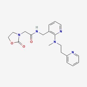 molecular formula C19H23N5O3 B5934310 N-({2-[methyl(2-pyridin-2-ylethyl)amino]pyridin-3-yl}methyl)-2-(2-oxo-1,3-oxazolidin-3-yl)acetamide 