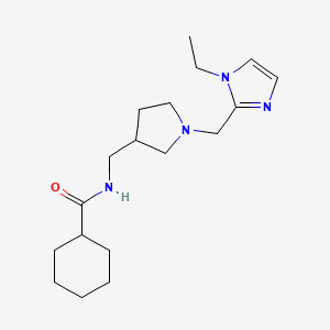 molecular formula C18H30N4O B5934809 N-({1-[(1-ethyl-1H-imidazol-2-yl)methyl]pyrrolidin-3-yl}methyl)cyclohexanecarboxamide 