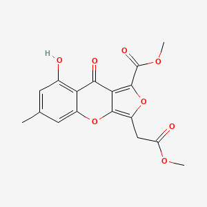 molecular formula C17H14O8 B593573 Methyl 8-hydroxy-3-(2-methoxy-2-oxoethyl)-6-methyl-9-oxo-9H-furo[3,4-b]chromene-1-carboxylate 