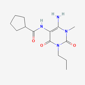 molecular formula C14H22N4O3 B593582 N-(6-Amino-1-methyl-2,4-dioxo-3-propyl-1,2,3,4-tetrahydropyrimidin-5-yl)cyclopentanecarboxamide CAS No. 132940-63-7