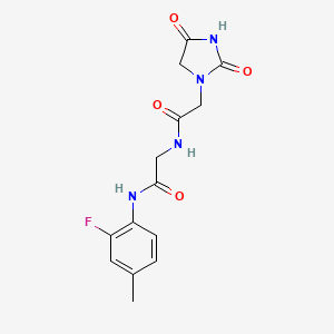 molecular formula C14H15FN4O4 B5935863 N~2~-[(2,4-dioxoimidazolidin-1-yl)acetyl]-N~1~-(2-fluoro-4-methylphenyl)glycinamide 