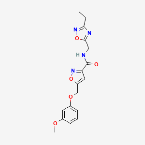 molecular formula C17H18N4O5 B5938032 N-[(3-ethyl-1,2,4-oxadiazol-5-yl)methyl]-5-[(3-methoxyphenoxy)methyl]isoxazole-3-carboxamide 