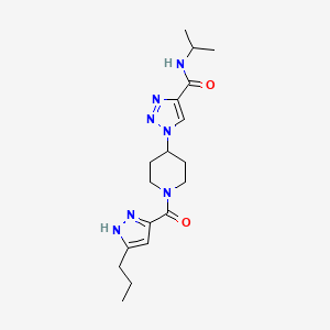 molecular formula C18H27N7O2 B5938876 N-isopropyl-1-{1-[(3-propyl-1H-pyrazol-5-yl)carbonyl]piperidin-4-yl}-1H-1,2,3-triazole-4-carboxamide 