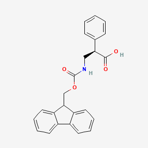 molecular formula C24H21NO4 B593922 (R)-3-((((9H-Fluoren-9-yl)methoxy)carbonyl)amino)-2-phenylpropanoic acid CAS No. 1217722-24-1