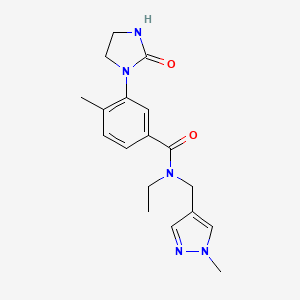 molecular formula C18H23N5O2 B5939250 N-ethyl-4-methyl-N-[(1-methyl-1H-pyrazol-4-yl)methyl]-3-(2-oxoimidazolidin-1-yl)benzamide 