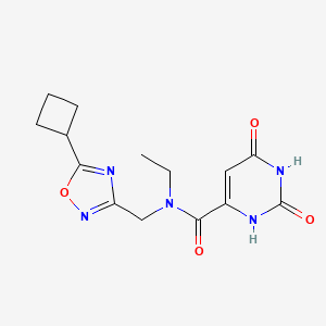 molecular formula C14H17N5O4 B5939931 N-[(5-cyclobutyl-1,2,4-oxadiazol-3-yl)methyl]-N-ethyl-2,6-dioxo-1,2,3,6-tetrahydropyrimidine-4-carboxamide 
