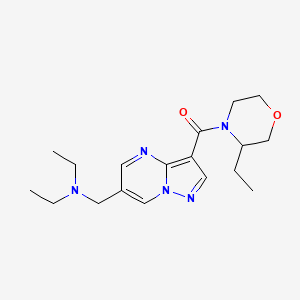 molecular formula C18H27N5O2 B5940882 N-ethyl-N-({3-[(3-ethylmorpholin-4-yl)carbonyl]pyrazolo[1,5-a]pyrimidin-6-yl}methyl)ethanamine 
