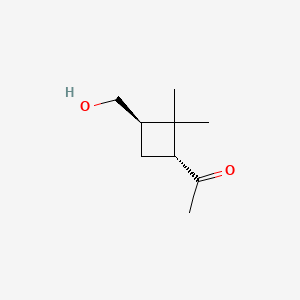 molecular formula C9H16O2 B594228 Ethanone, 1-[3-(hydroxymethyl)-2,2-dimethylcyclobutyl]-, trans-(9CI) CAS No. 129940-76-7
